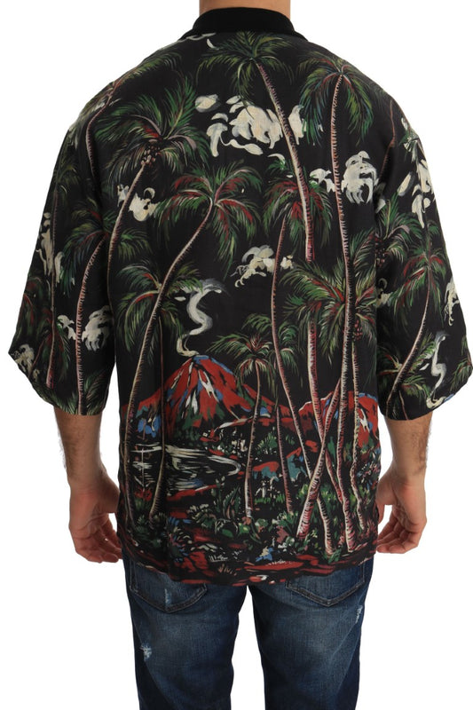Man wearing a tropical print shirt