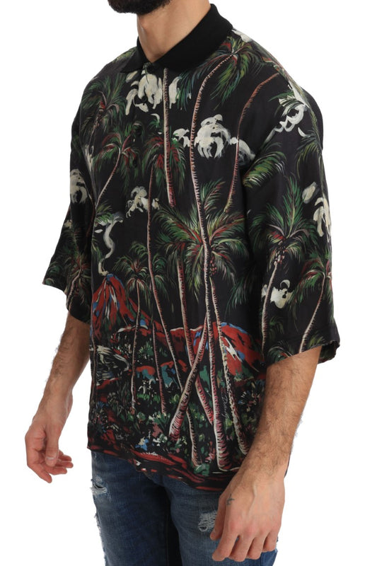 Man wearing a tropical print shirt