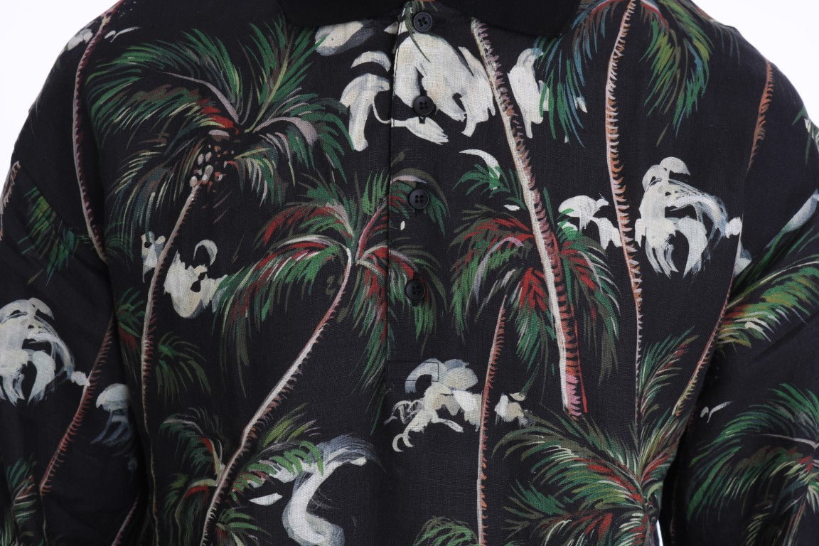 Tropical print jacket with palm trees and birds