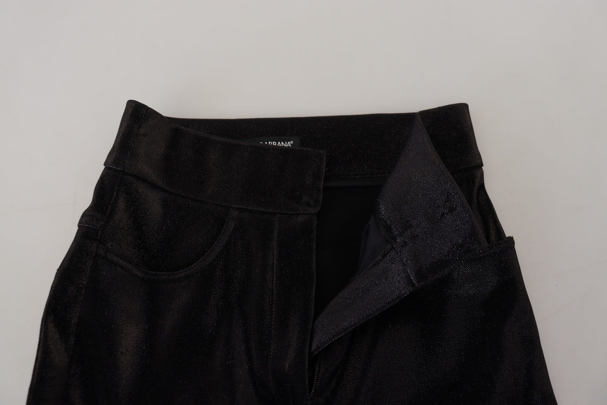 Black velvet leggings with a shiny texture