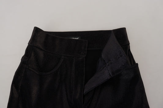 Black velvet leggings with a shiny texture