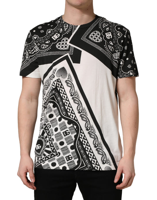 Black and white graphic t-shirt with bandana design