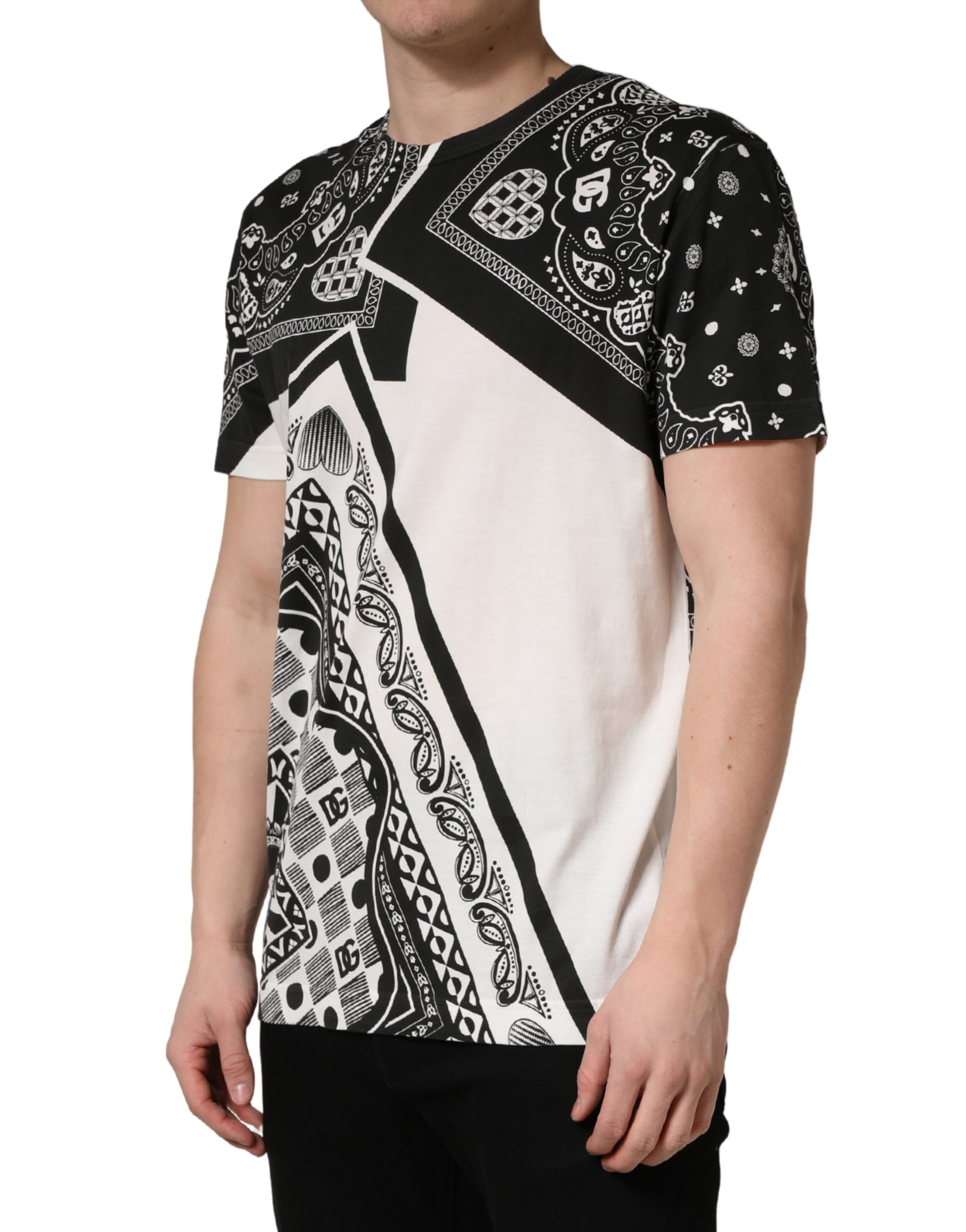 Black and white graphic t-shirt with tribal design