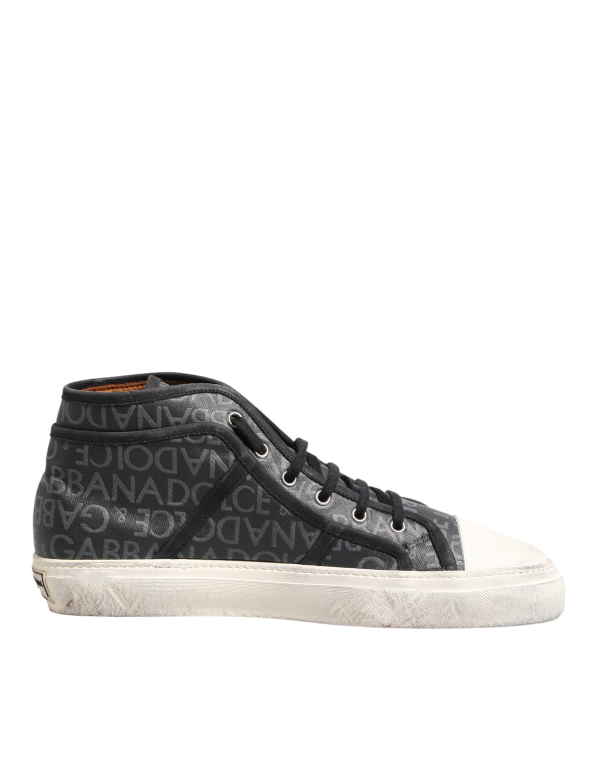 Black sneaker with white sole and laces