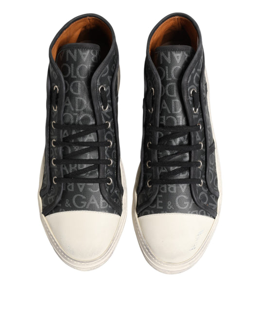 Pair of black sneakers with white soles