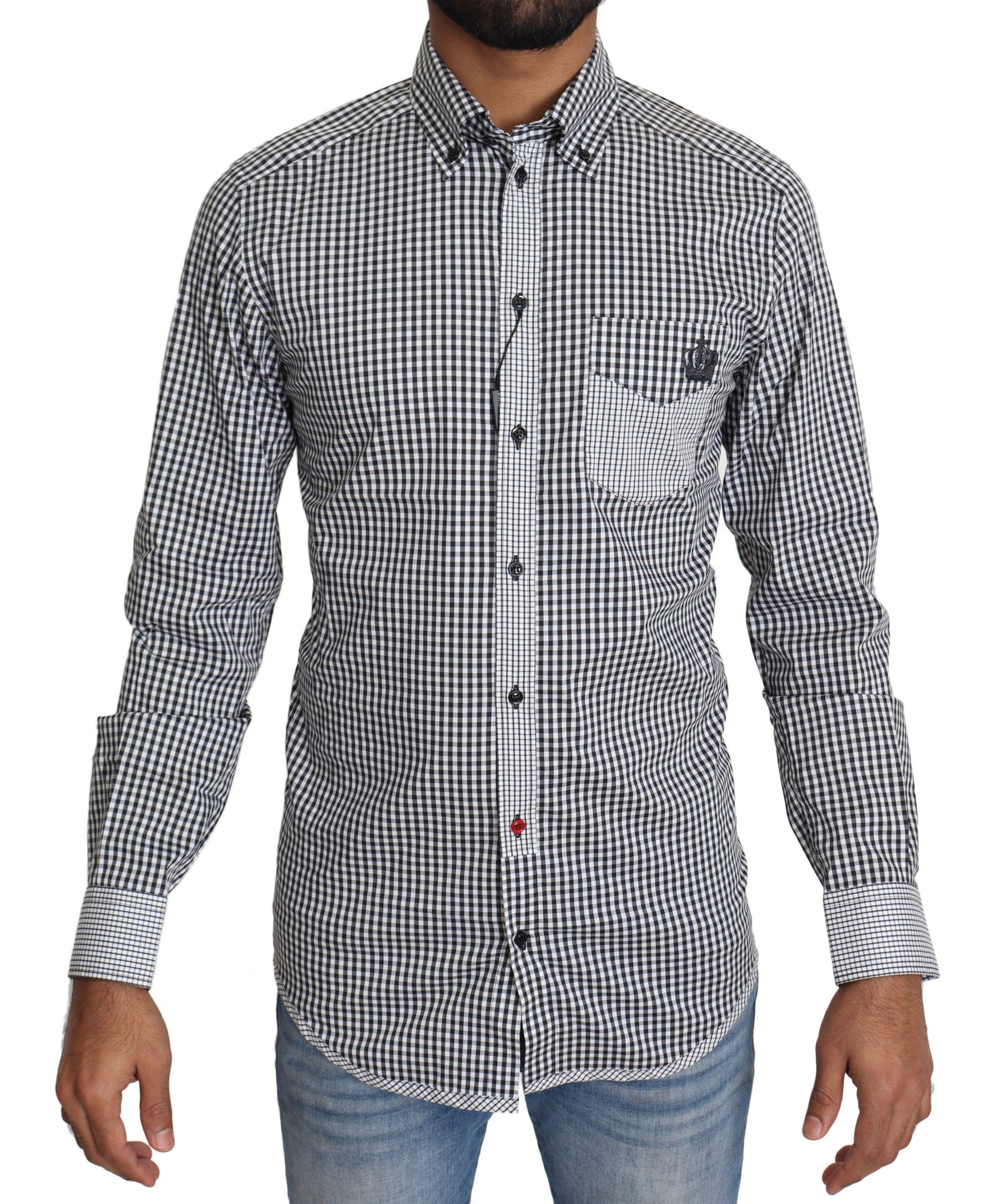 Long sleeve shirt with black and white checkered pattern