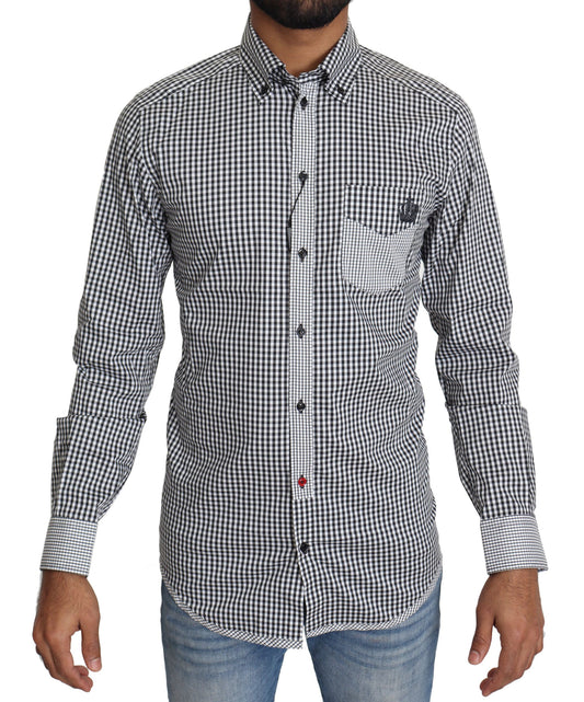 Long sleeve shirt with black and white checkered pattern