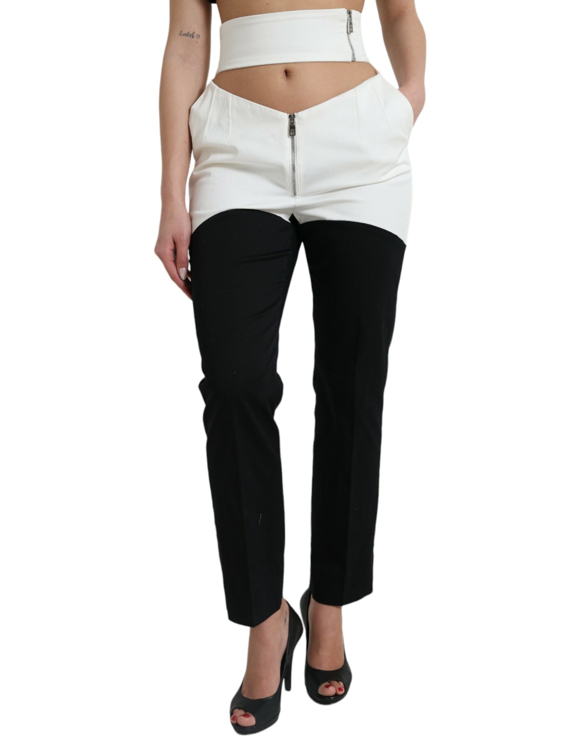 Black and white pants with zipper details