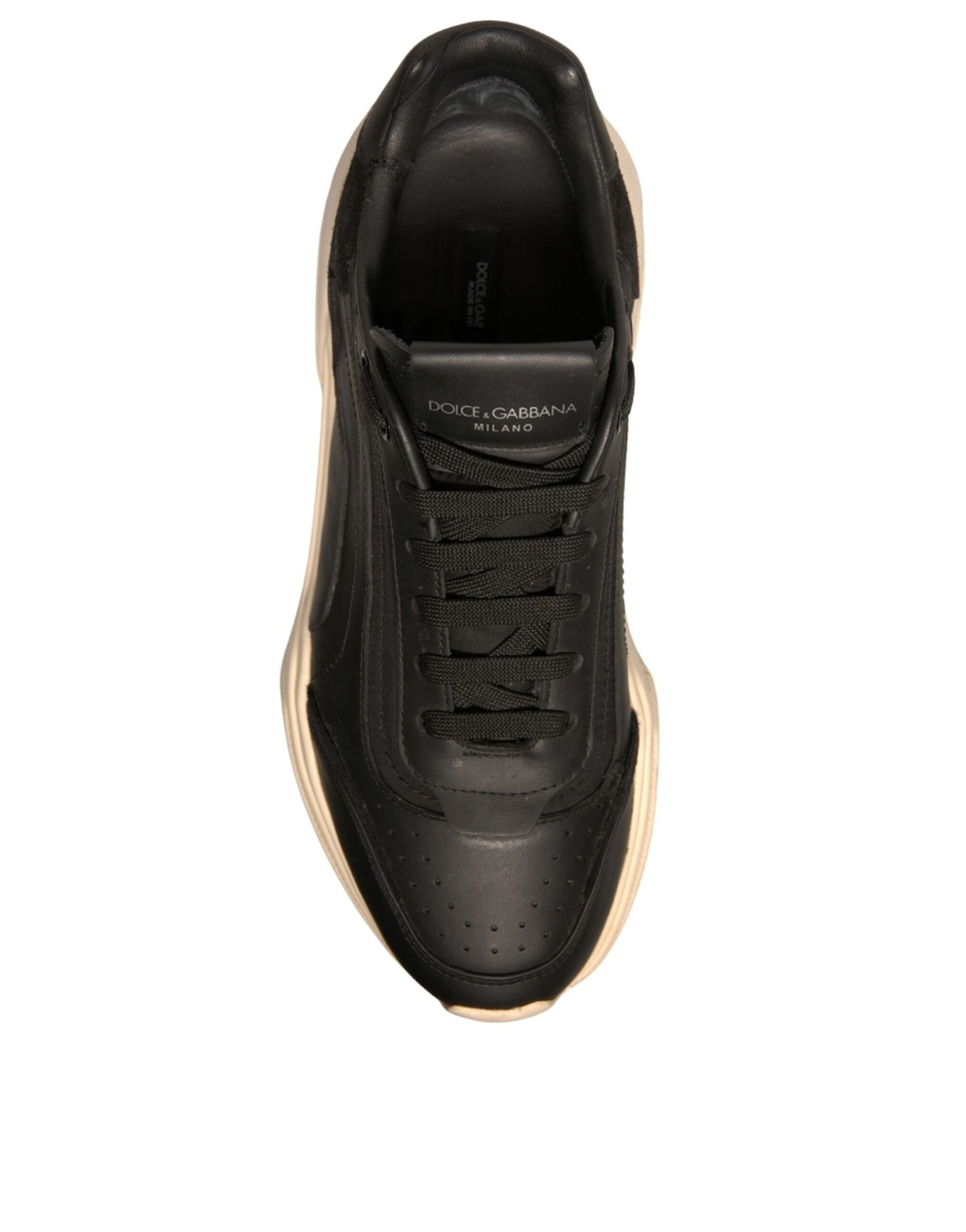 Black sneaker with white sole