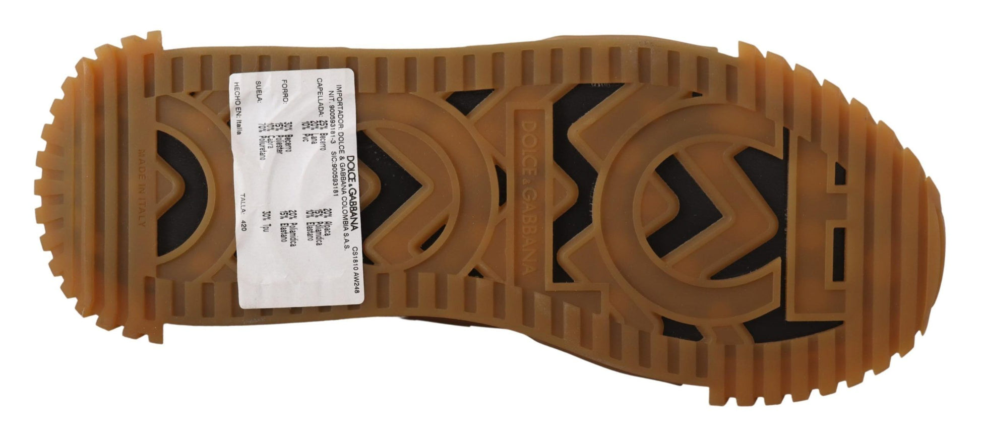 Brown shoe with white tag on top of it
