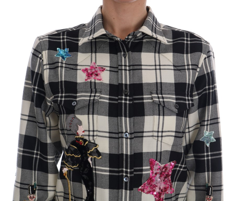 Plaid shirt with star embellishments on front