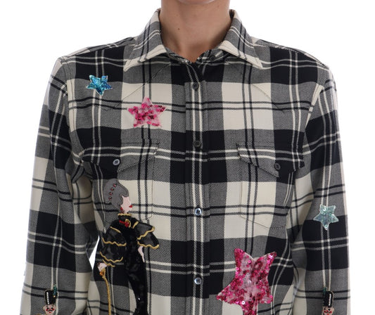 Plaid shirt with star embellishments on front