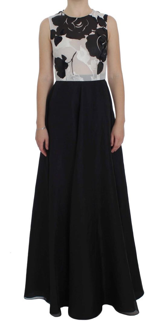 Long black dress with sheer overlay
