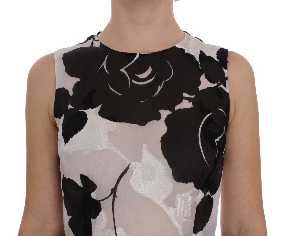 Black and white floral print sleeveless top