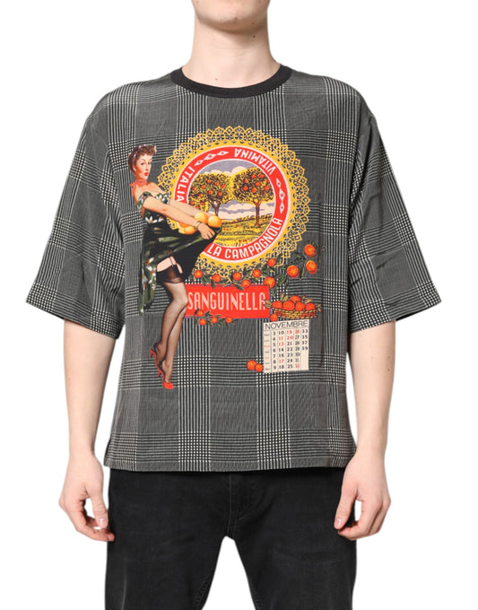 The shirt features a graphic design of a woman in a red dress holding a glass of wine