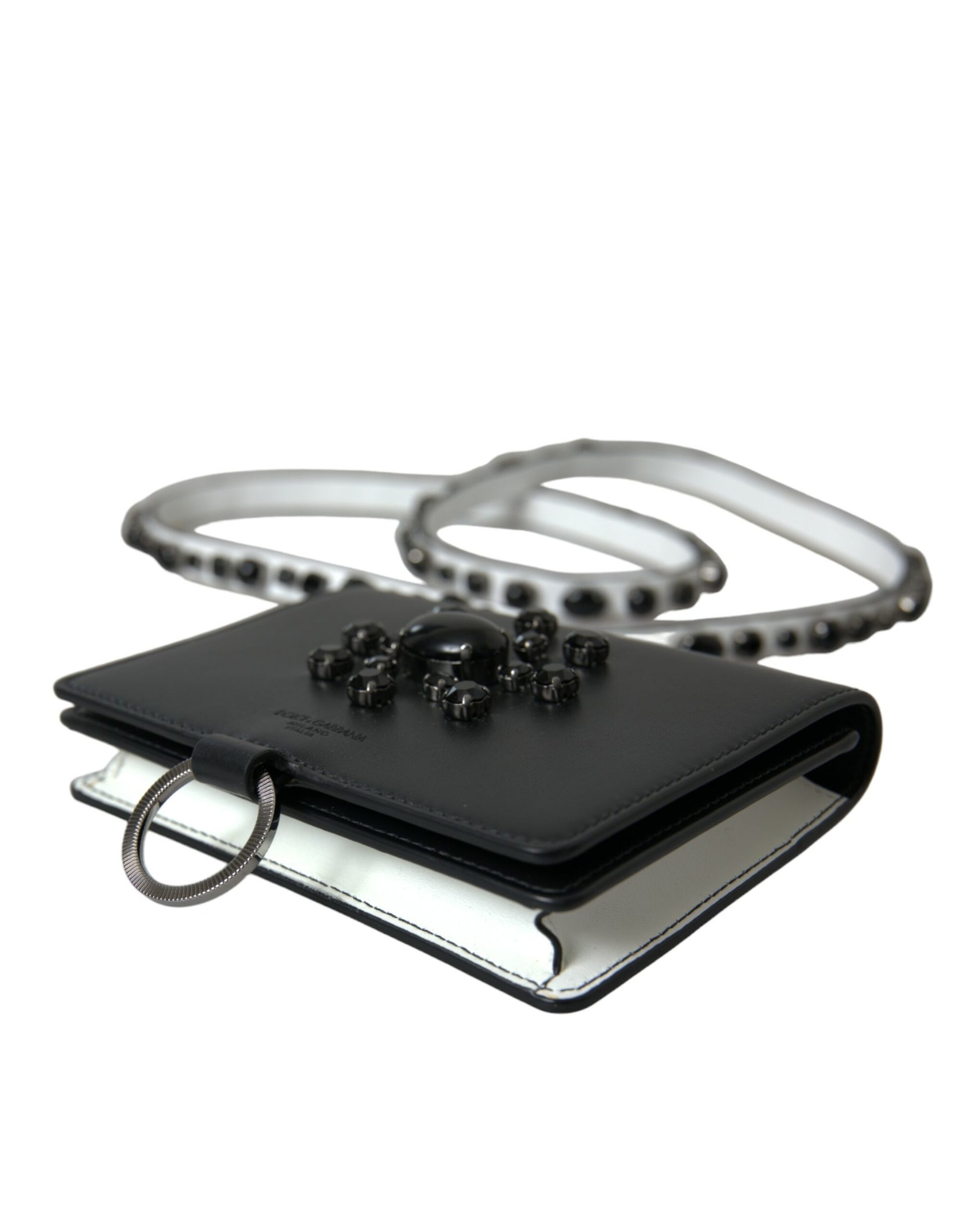 Black leather book cover with silver zipper and key chain