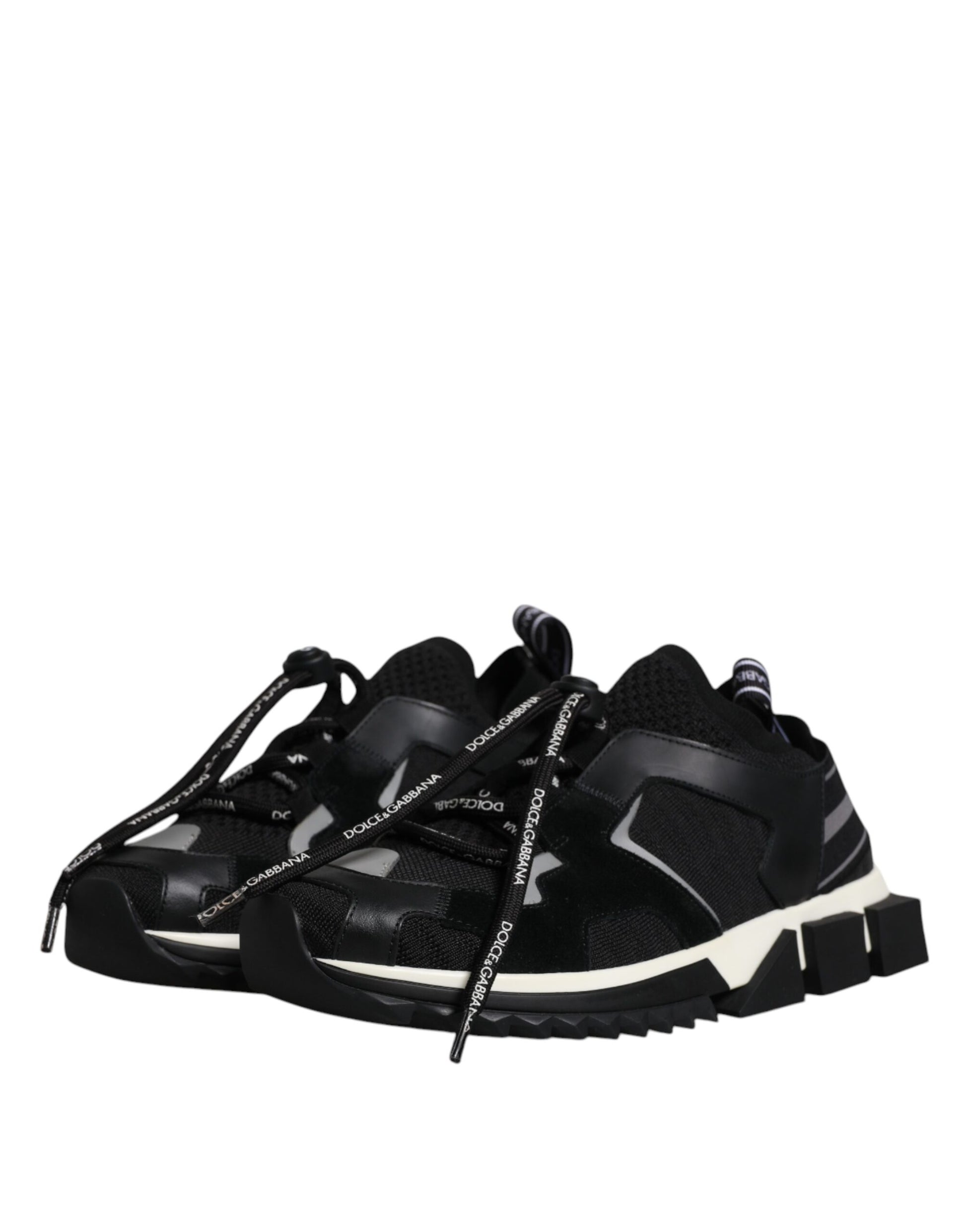 Black and white athletic shoe with laces