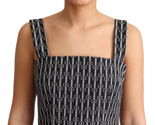 A black and white patterned cotton dress with an a-line silhouette
