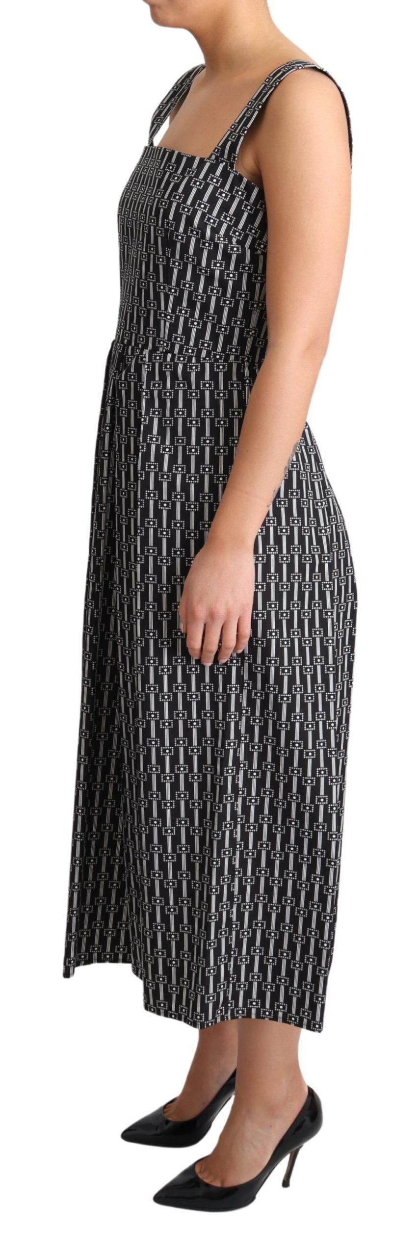 A black and white patterned cotton dress with an a-line silhouette