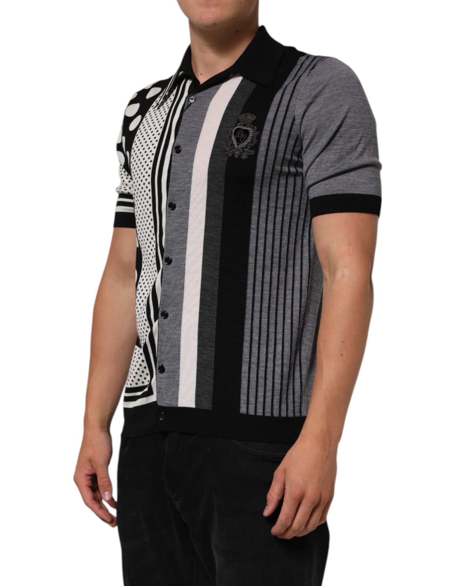 Man wearing striped polo shirt