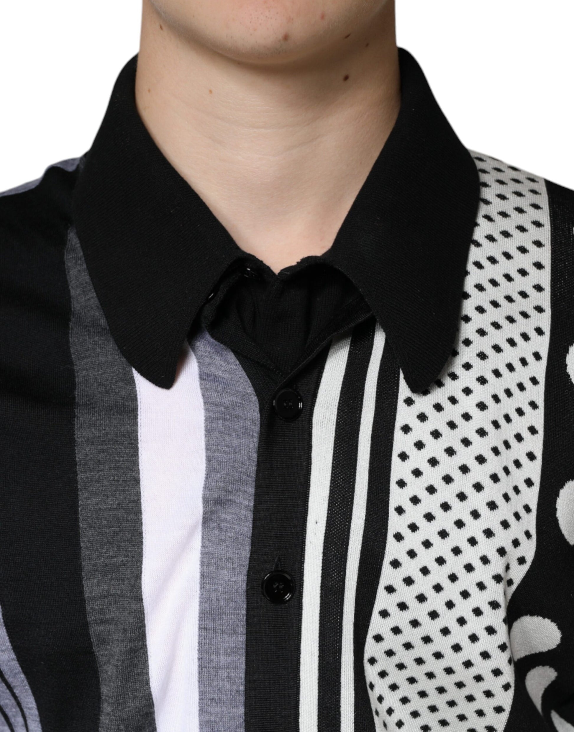 Man wearing striped shirt with collar and tie