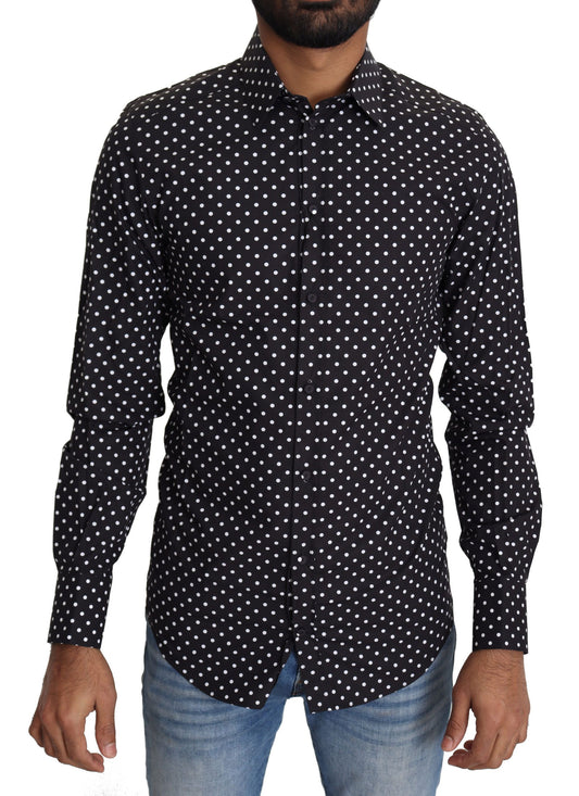Man wearing polka dot shirt