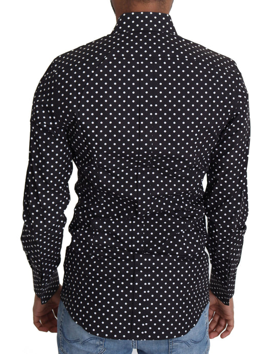 Black shirt with white polka dots