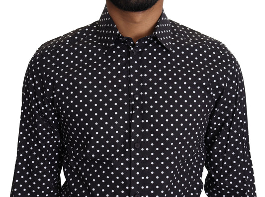 Man wearing polka dot shirt