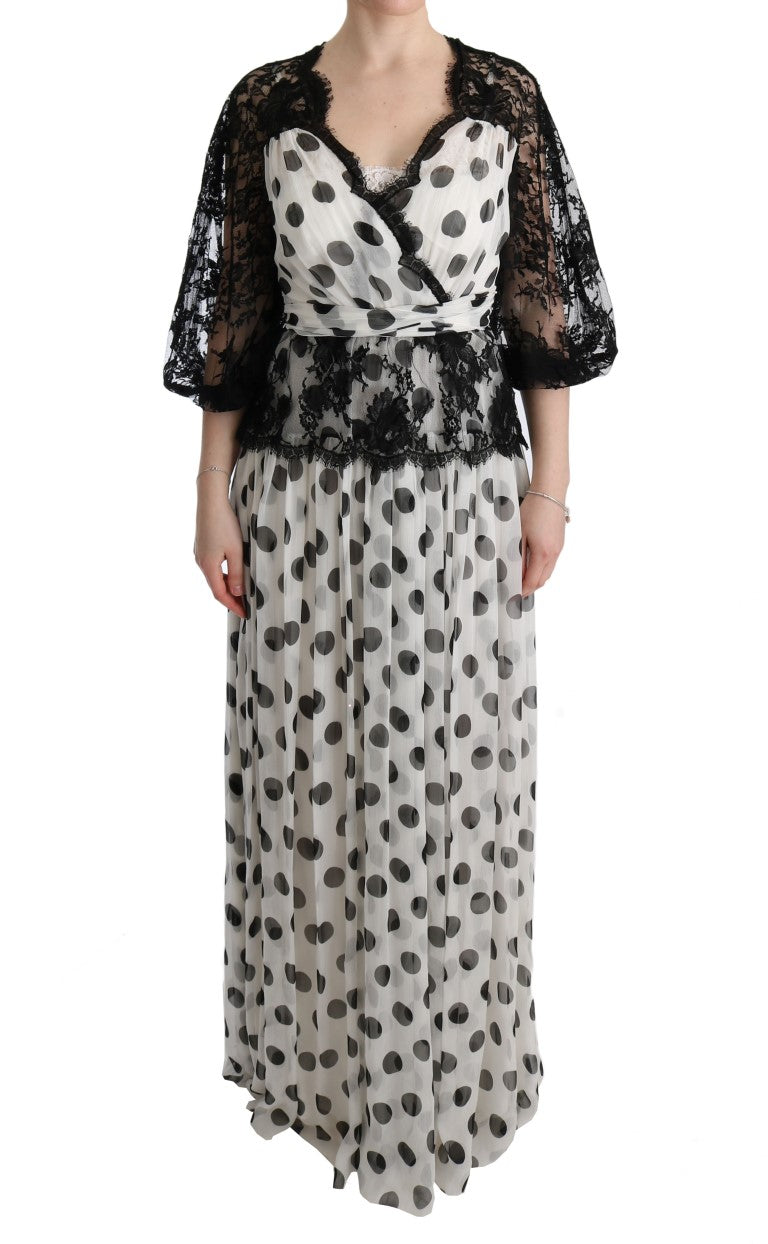 Long black and white dress with lace detailing