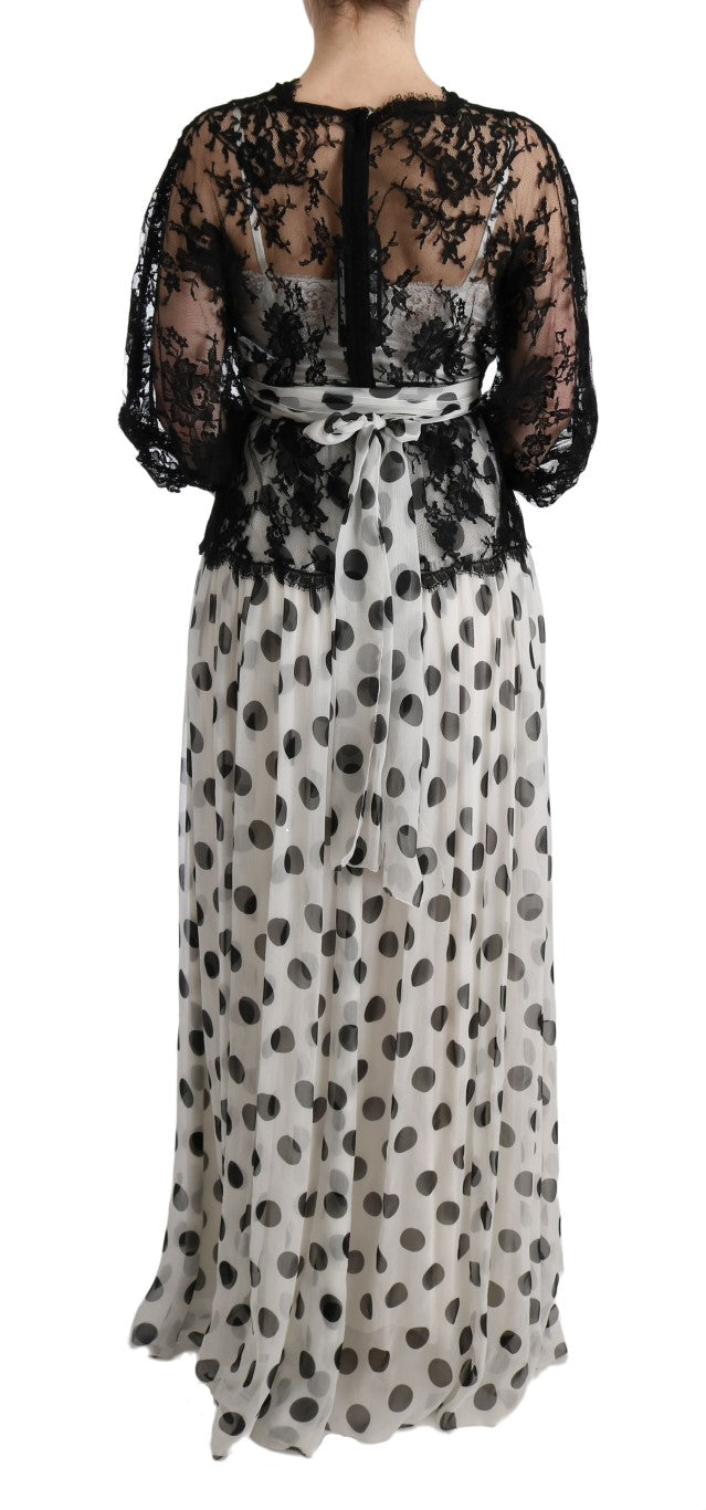 Long sleeve lace dress with polka dots
