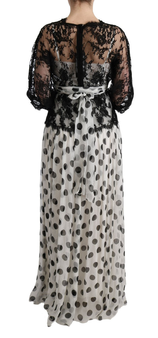 Long sleeve lace dress with polka dots