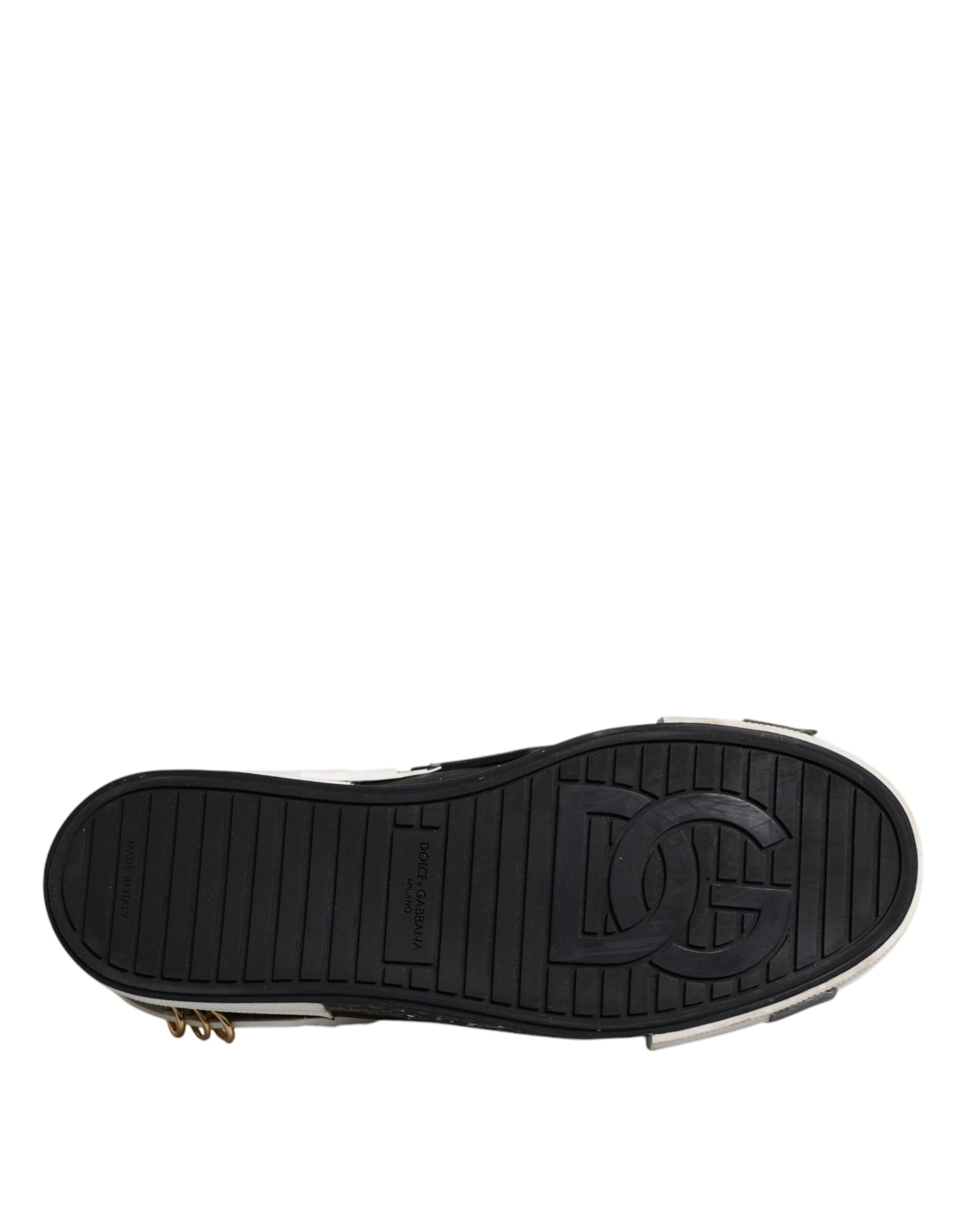 A single black and white sneaker with a low top, featuring the Dolce & Gabbana logo on the side