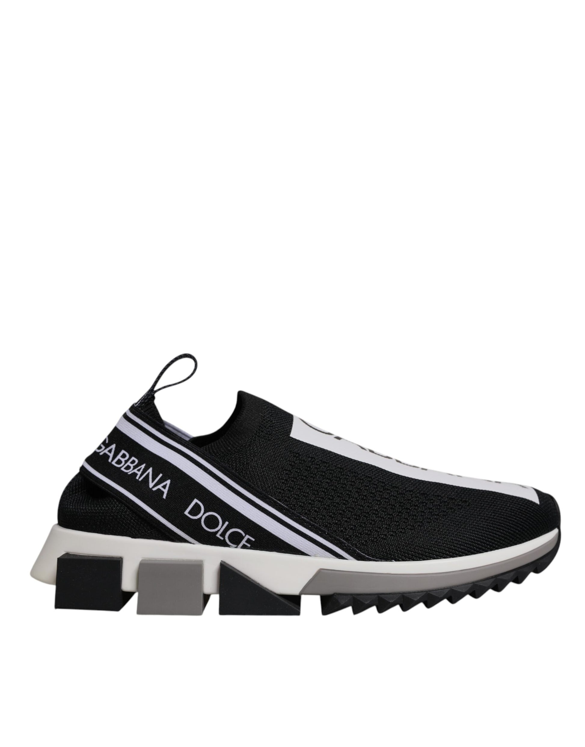 Black sneaker with white sole and laces