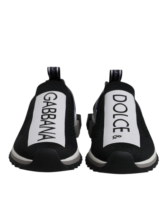 Pair of black sneakers with white branding