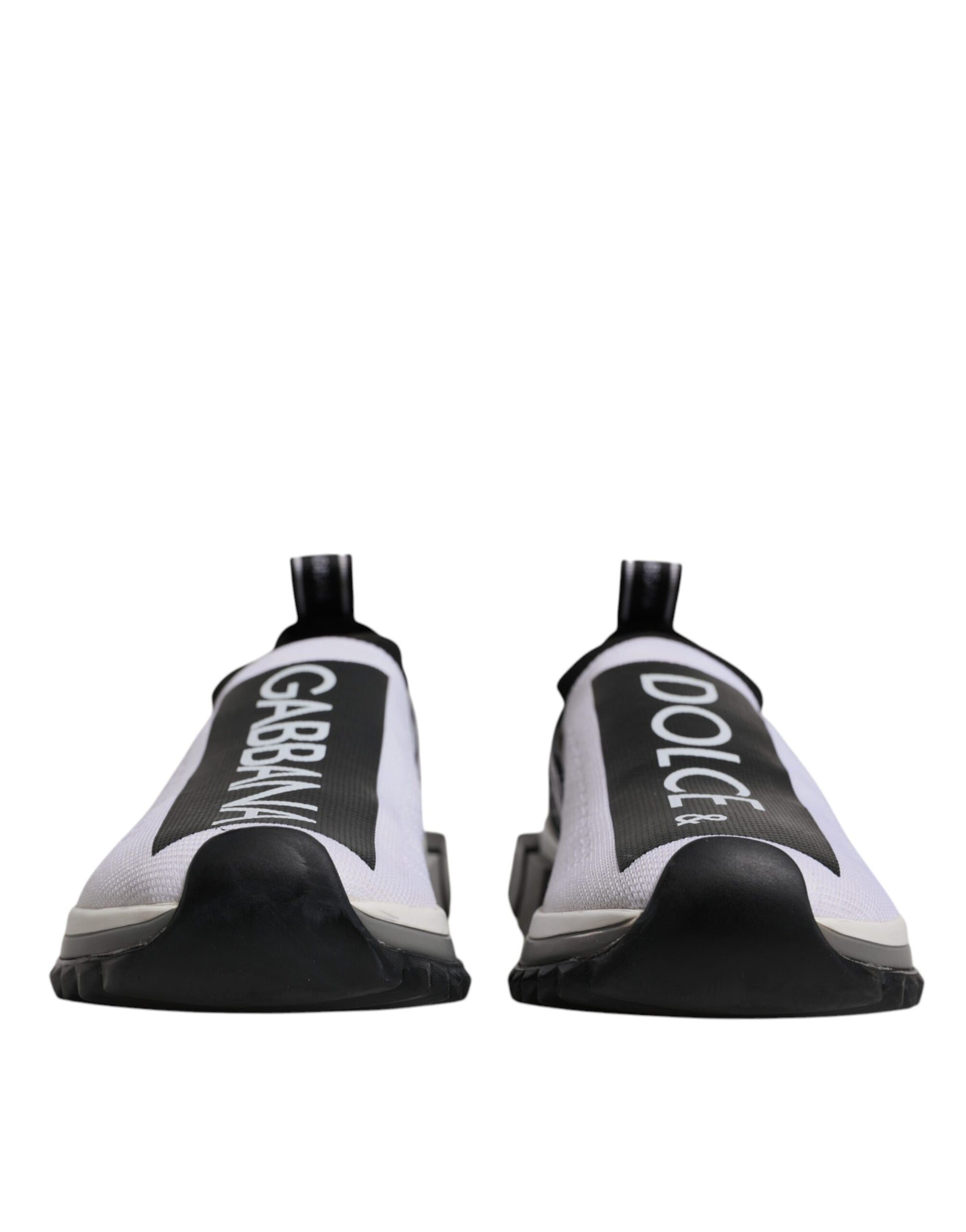 Pair of black and white sneakers with a logo on the side