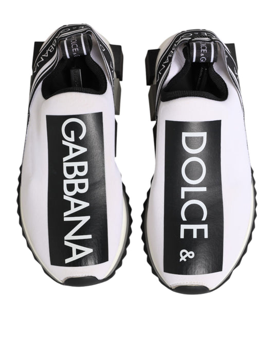 Pair of black and white slip-on shoes with Dolce & Gabbana branding