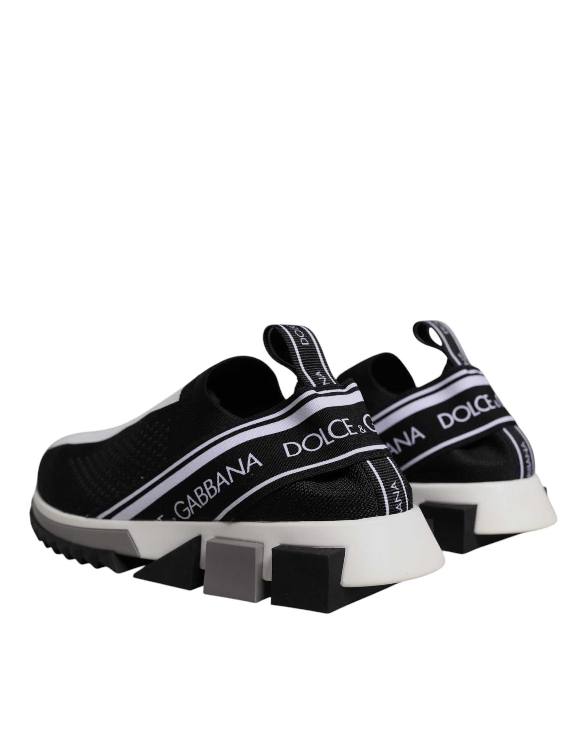 Black and white sneakers with a logo on the side