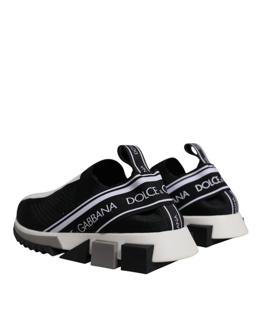 Black and white sneakers with a logo on the side