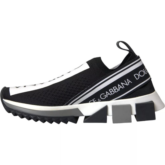 Black and white sneaker with brand name on side