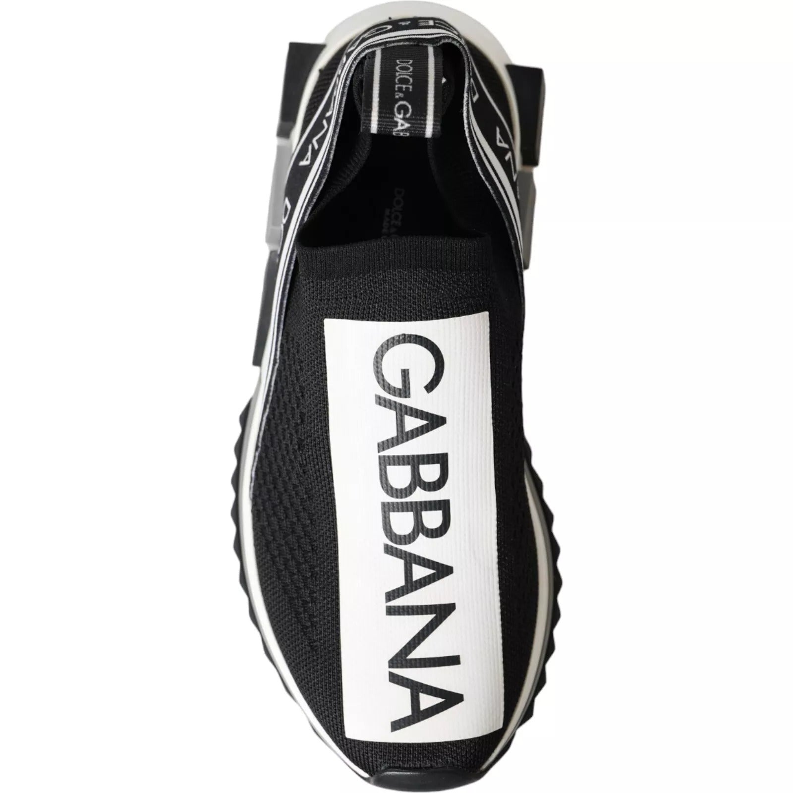 Black sneaker with white sole and white logo on side