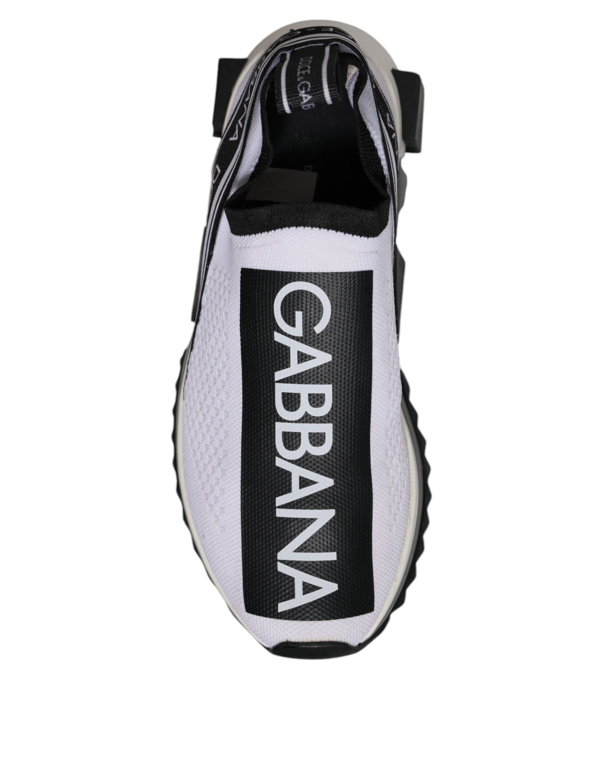 White sneaker with black logo on side