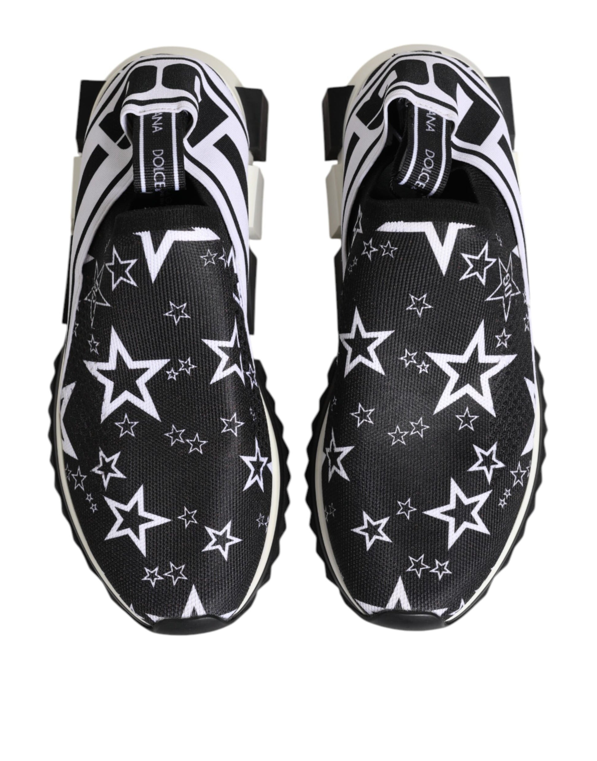 Pair of black sneakers with white stars