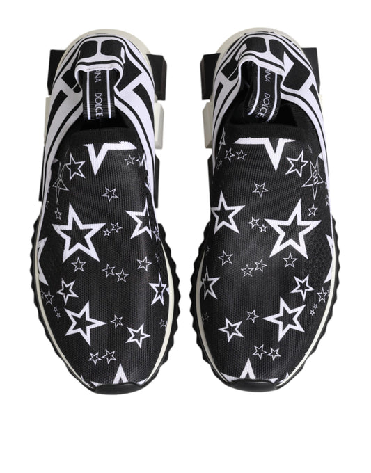 Pair of black sneakers with white stars