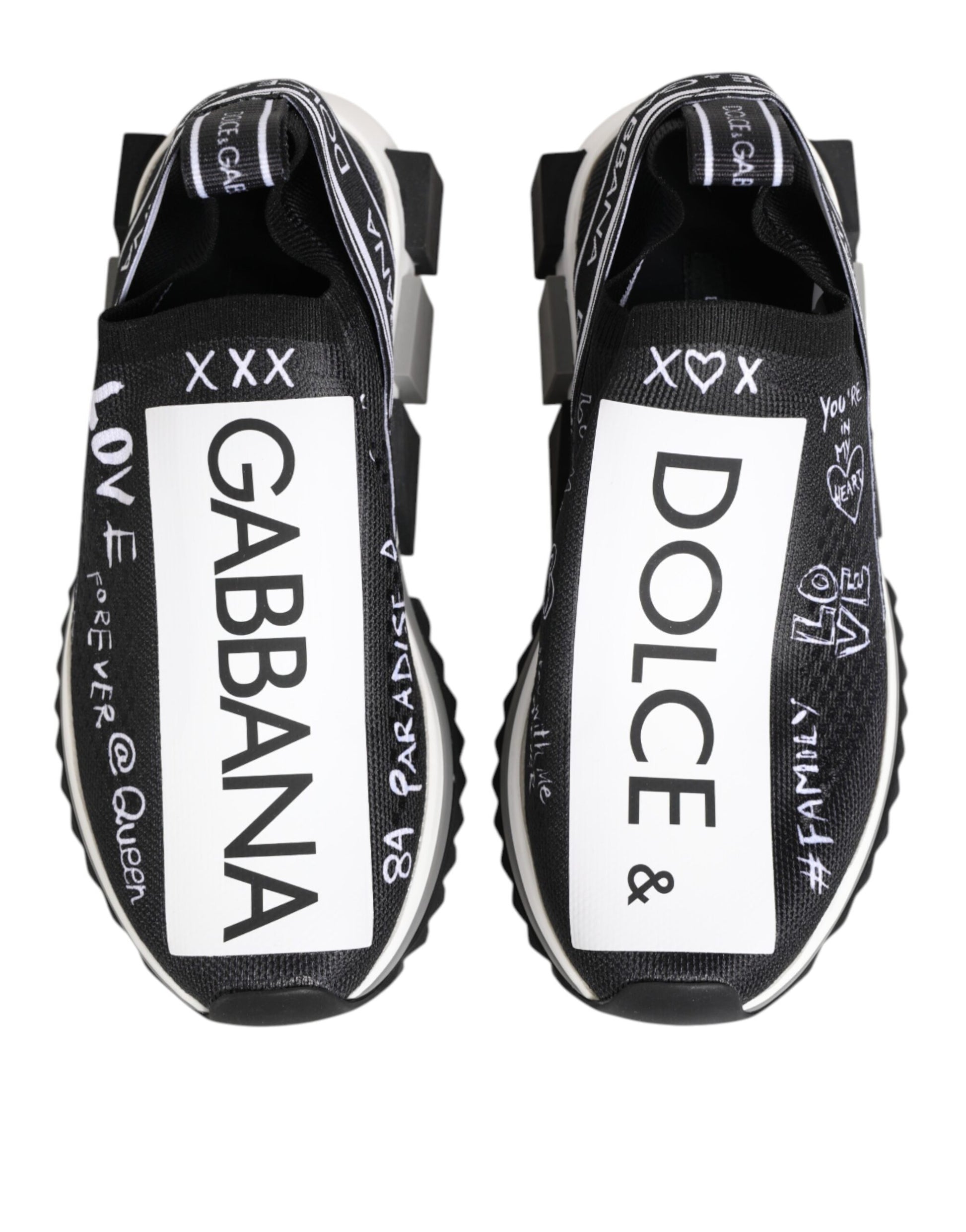 Pair of sneakers with brand names written on them