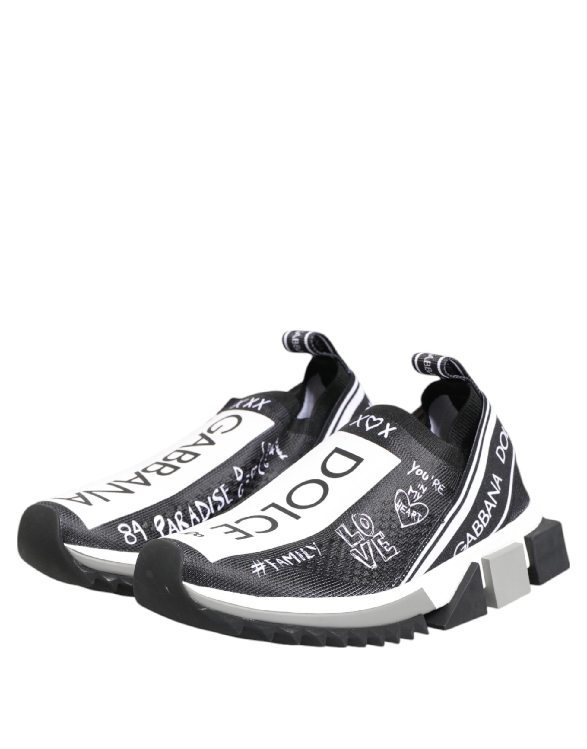 Black and white sneaker with text on side