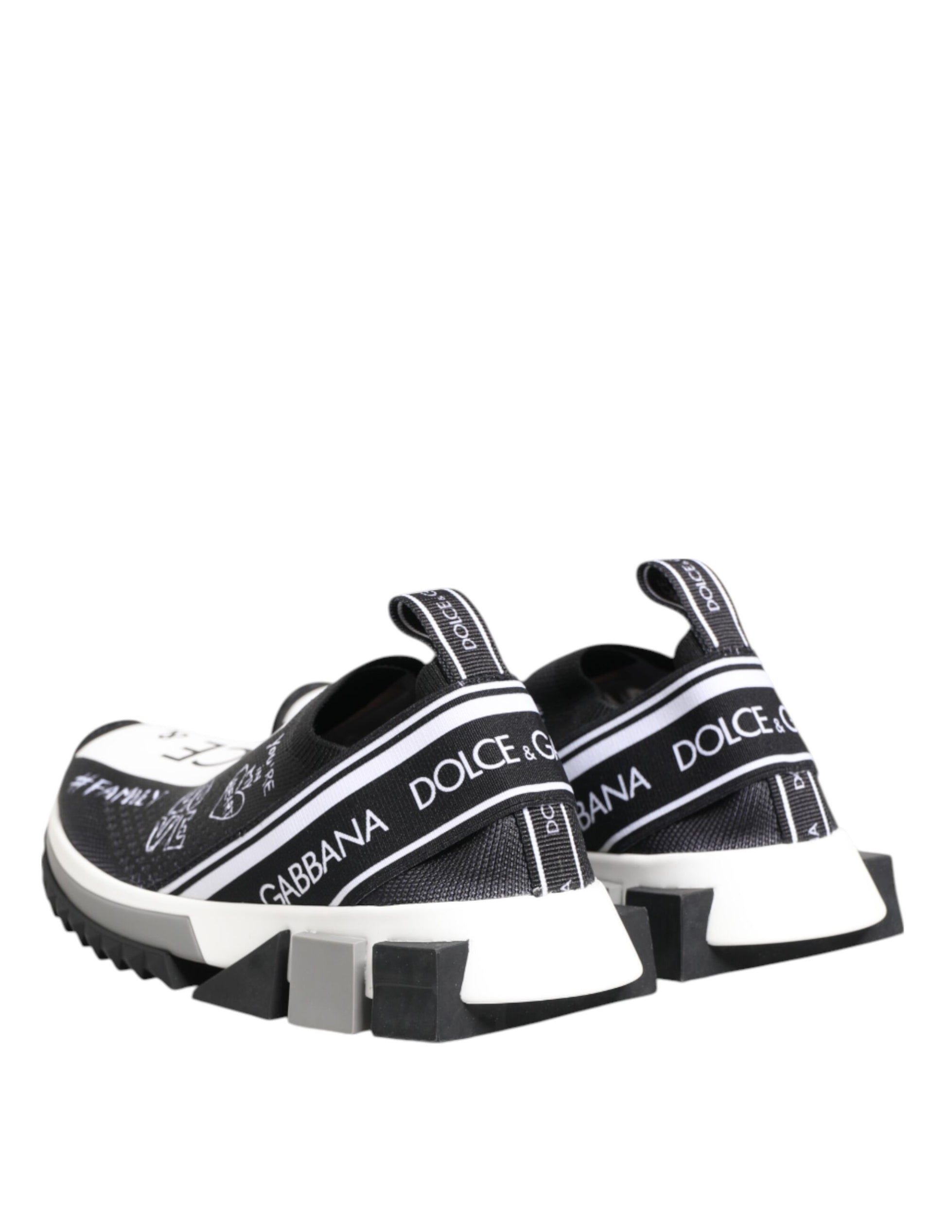 Pair of black sneakers with white soles and a brand logo on the side
