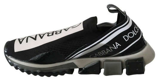 Black and white sneaker with a strap across the top
