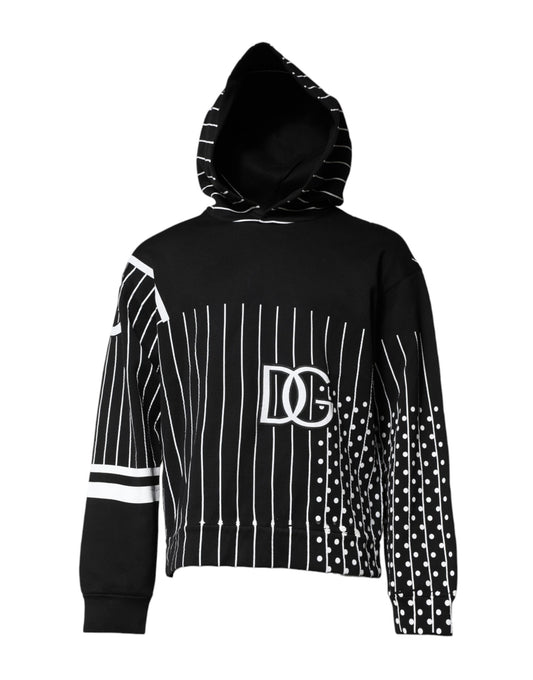 Black hoodie with white stripes and lettering