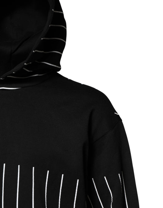 Black hoodie with white stripes on sleeves