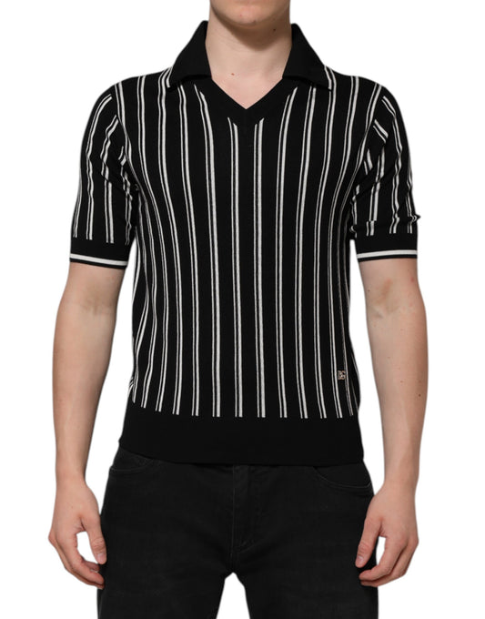 Black and white striped polo shirt